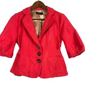 Luii Anthropologie Belted Waist Jacket Elbow Sleeve Triple Button Career - PM